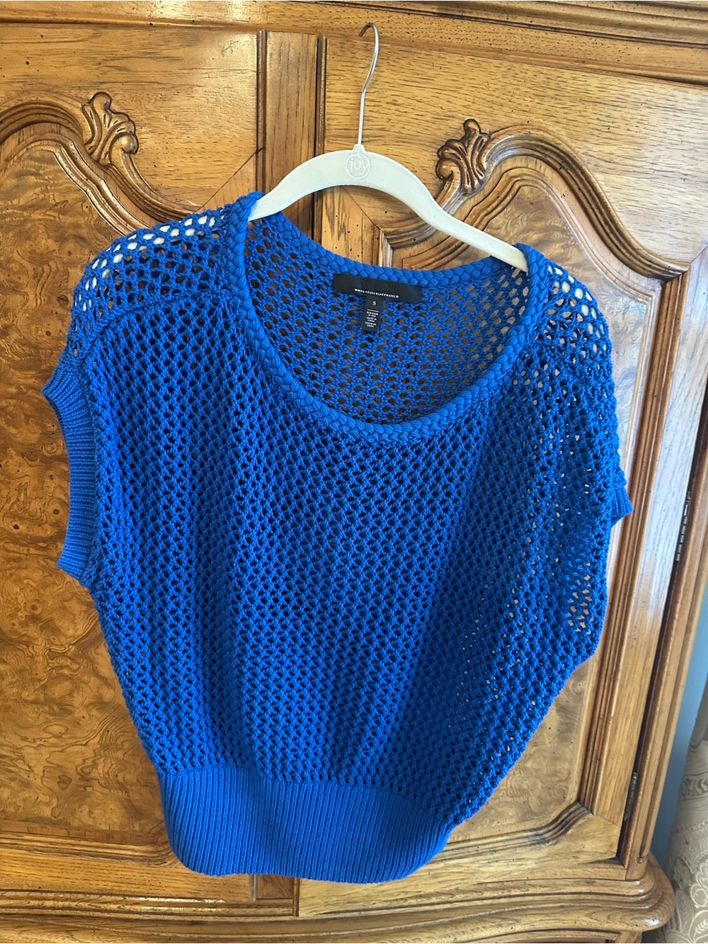 White House Black Market Open-Knit Royal Blue Short-Sleeve Pullover